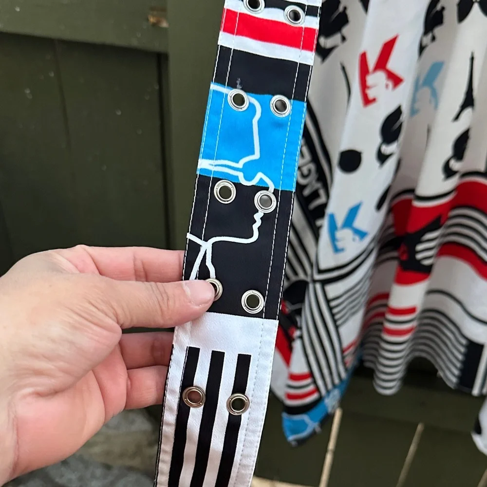 Karl Lagerfeld Black White Red Blue Graphic Panel Dress - Picture 5 of 11